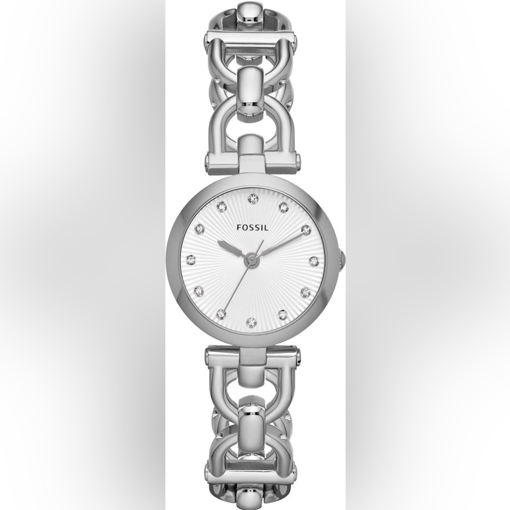 Fossil Olive Silver-tone Dial Stainless Steel Link Bracelet Ladies Watch women